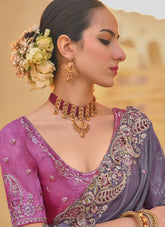 Grey Organza Silk Saree with Stone & Embroidery Cutwork Border
